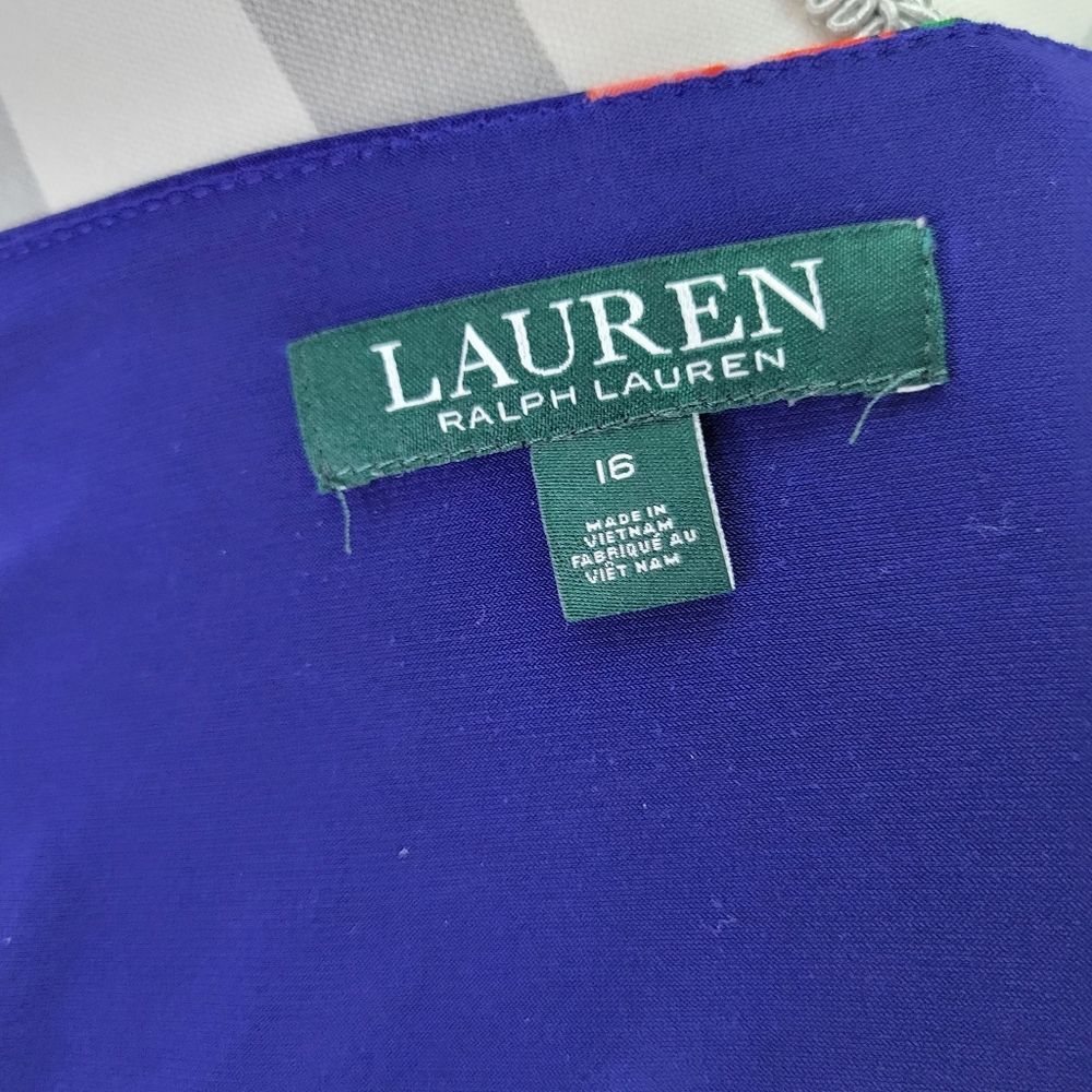Lauren Ralph Lauren Faux Wrap Navy Floral Sleeveless Midi Dress Side Zip Size 16 - Picture 7 of 12